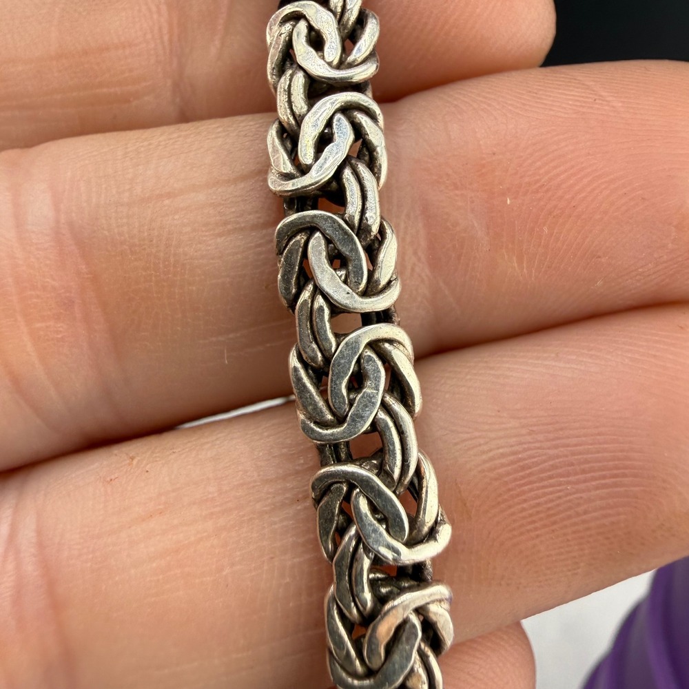 Vintage AK Turkey Sterling Silver Byzantine Bracelet Woven Link Chain 7.5 Inch